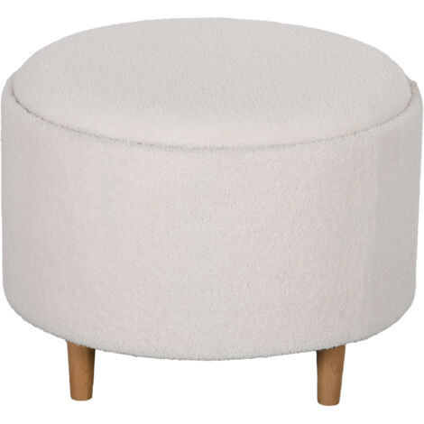 Pouf rond capitonné Ø56 x 42 cm, avec espace de rangement et couvercle à charnières, pieds en bois, salon et chambre, blanc (1/5)