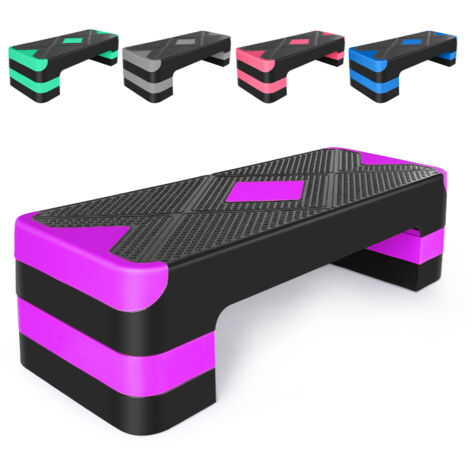 Stepper aérobic ajustable, hauteur 68,5 cm, rehausseurs 10/15/20 cm, violet, plateforme pour exercices, musculation et home gym maison (1/5)