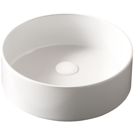 Miroir 36 cm, vasque ronde céramique à poser, sans robinet ni meuble, blanc (1/5)