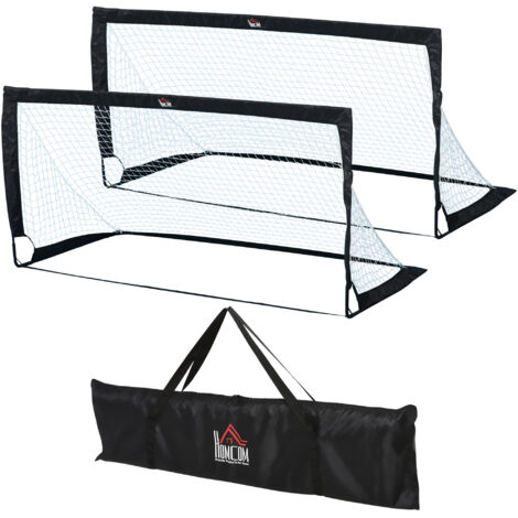 Lot de 2 mini-buts de football pliables, acier et tétrolon, noirs 186x90x89 cm, idéal pour jardin, aire de jeux et entraînement de football (1/5)