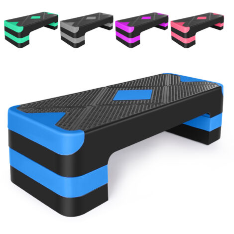 Stepper aérobic réglable, hauteur 68,5 cm, rehausseurs 10/15/20 cm, bleu, pour fitness, stepper maison et entraînement complet