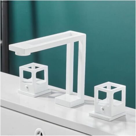 Modern bathroom faucet with 2 handles, 360° swivel spout, solid brass, 3 holes, white finish (1/5)
