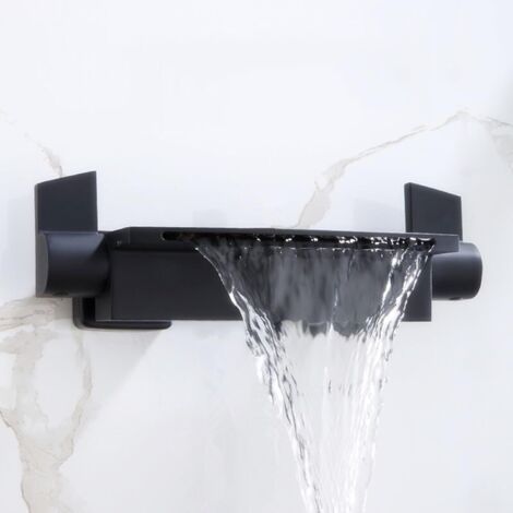 Black brass waterfall wall-mounted bathtub faucet, hot and cold water, elegant modern design (1/5)