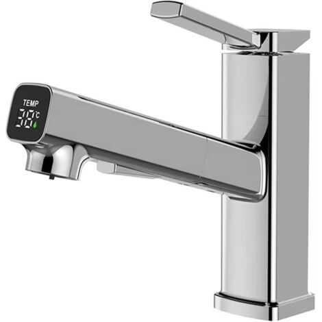 Chrome LED tap with pull-out sprayer, 3 modes, single handle, 1-3 holes (1/5)
