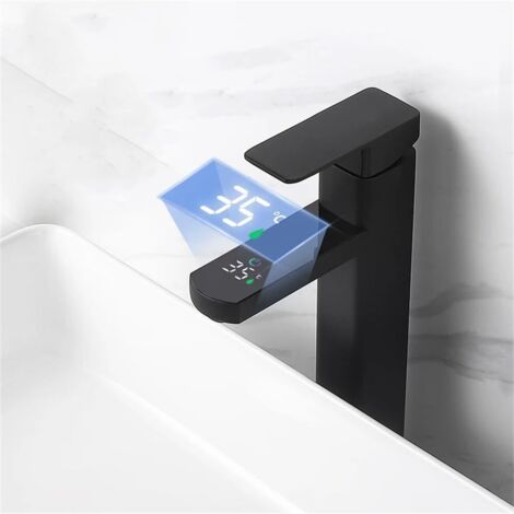 Black LED bathroom faucet with temperature display, hot/cold mixer tap G3/8 (1/5)