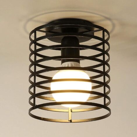 Vintage industrial cylindrical metal cage ceiling light, retro loft office cafe ceiling light, decorative lighting (1/5)