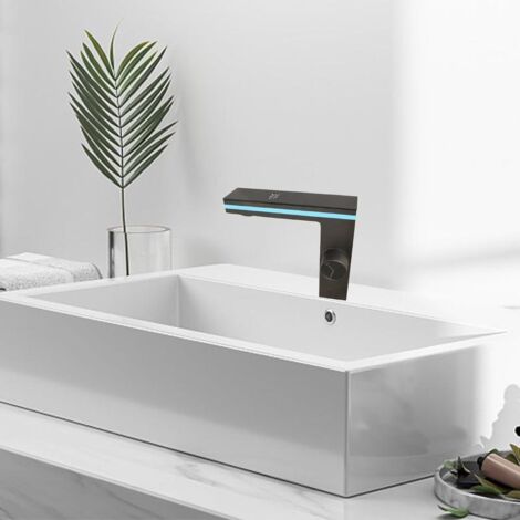 LED waterfall faucet for washbasin – Elegant black mixer tap, precise control, modern design (1/5)