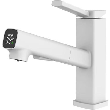 White LED single-handle faucet with 3-mode spray – Modern basin mixer (1/5)