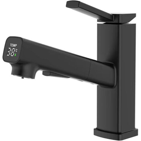 Black LED bathroom faucet, pull-out sprayer with 3 modes, single handle, 1-3 holes (1/5)