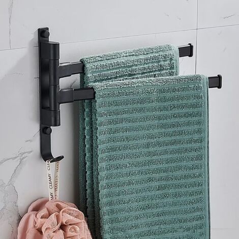 180° Swivel Wall-Mounted Towel Rail with 2 Arms, Adhesive Mounting without Drilling, Black, for Bathroom and Kitchen (1/5)