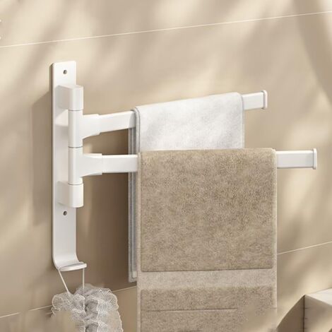 180° Swivel Wall-Mounted Towel Rail with 2 Arms, Adhesive Mounting without Drilling, White, for Bathroom and Kitchen (1/5)