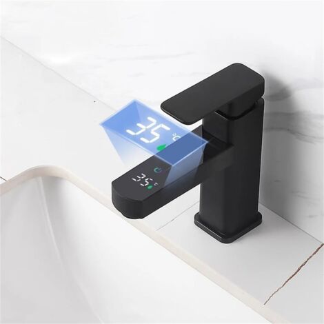 Black LED basin tap, temperature control, hot/cold mixer tap, G3/8, modern design (1/5)
