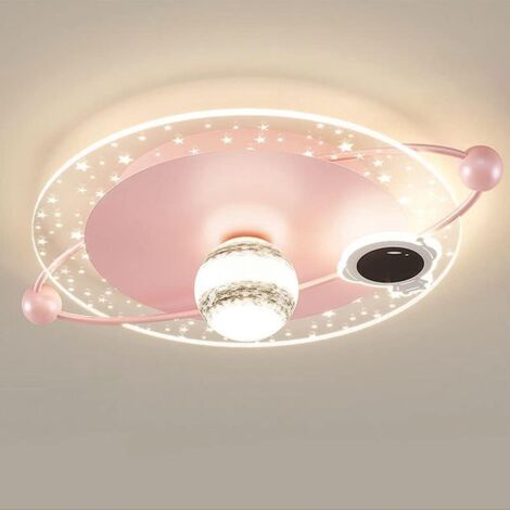 Children's LED Ceiling Light, Cartoon Astronaut Planet Modern Moon Design, 31W, for Bedroom, Living Room, Dining Room, Pink