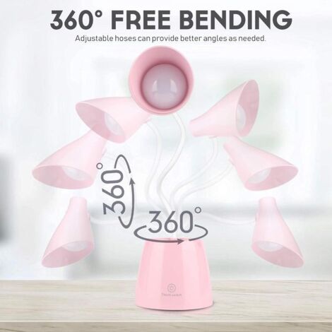 Lampe de Bureau LED Enfant Rose 24 LED 3 Niveaux Intensité Réglable USB Rechargeable (1/5)