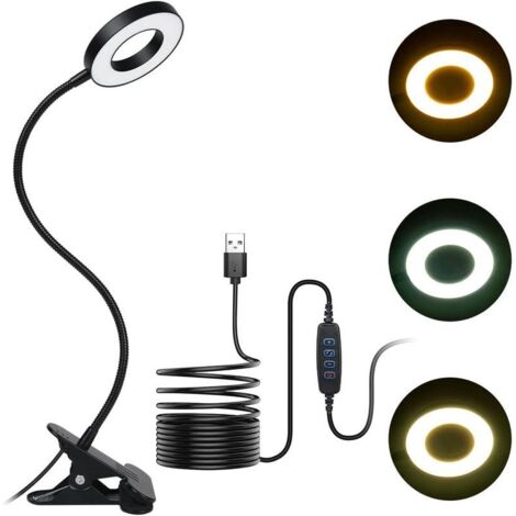 Lampe de Bureau LED Pince USB 48 LED 3 Couleurs 11 Niveaux Bras Flexible 360° 8W (1/5)