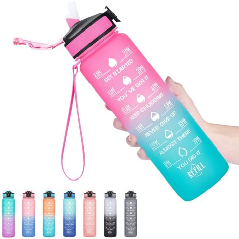 Gourde de 950 ml avec indicateur de temps et paille, étanche, idéale pour le sport, la salle de gym et les activités de plein air. (1/5)