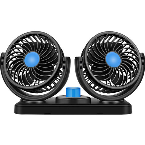 Ventilateur voiture 12V double tête, rotation 360° refroidissement auto allume-cigare