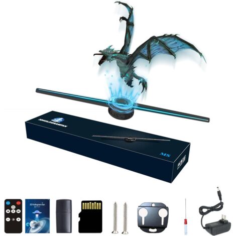 Ventilateur hologramme 3D LED 42 cm WiFi Bluetooth, projecteur publicité visuelle
