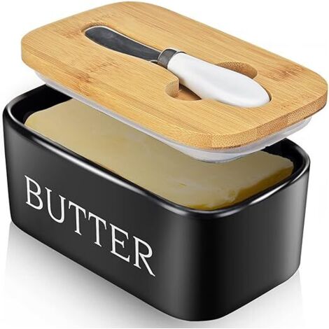 Beurrier céramique avec couvercle et couteau, boîte beurre hermétique cuisine noir