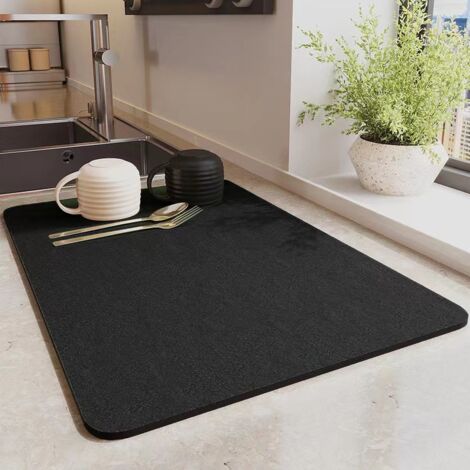 Tapis égouttoir cuisine absorbant, tapis café antidérapant caoutchouc noir (1/5)