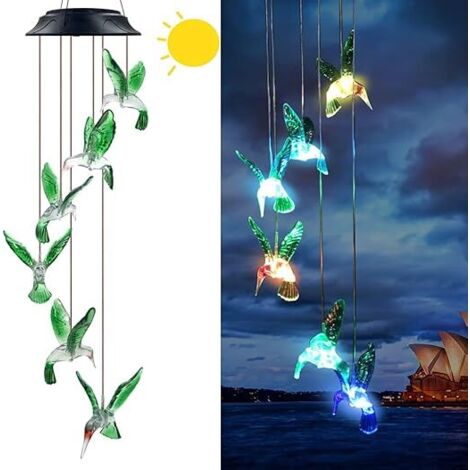 Carillon solaire colibri LED, décoration jardin lumineuse cadeau femme maman anniversaire (1/5)
