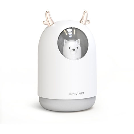 Humidificateur USB 300 ml mignon, double brume LED 7 couleurs blanc (1/5)