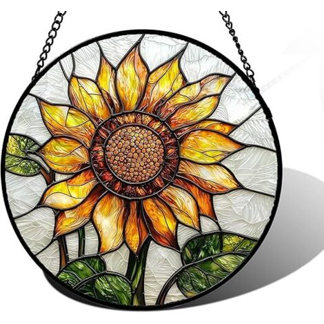Attrape-soleil tournesol vitrail 20 cm, décoration fenêtre suspendue cadeau fête anniversaire (1/5)