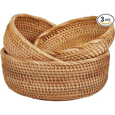 Corbeilles fruits rotin naturel, paniers tressés décoratifs rangement salle à manger (1/5)