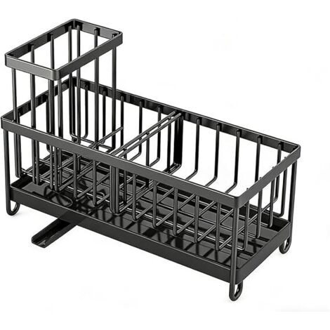 Organisateur évier inox, porte éponge, grille égouttage, rangement cuisine noir (1/5)