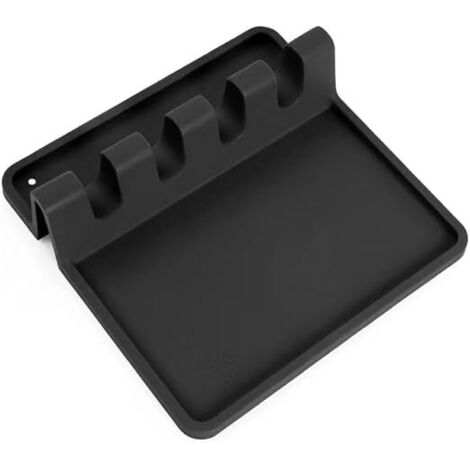 Repose ustensiles silicone résistant chaleur, porte cuillère cuisine, noir (1/5)
