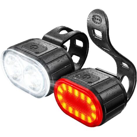 Éclairage vélo avant arrière LED rechargeable, lampe VTT puissante, sécurité nuit