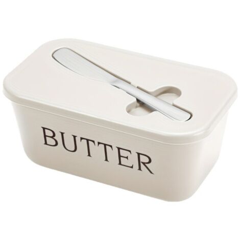 Beurrier avec couvercle couteau inox, boîte beurre, rangement cuisine blanc