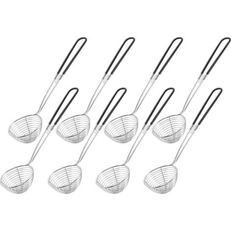 Set 8 écumoires inox fondue, louche maille fine manche long cuisine (1/5)