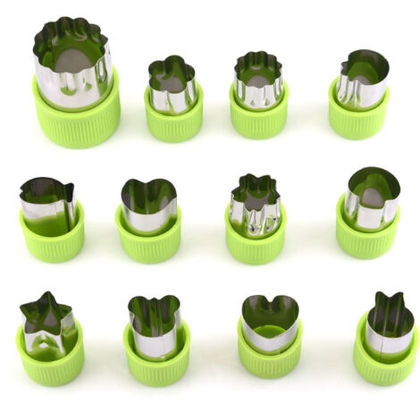 Set 12 mini emporte-pièces, fruits légumes biscuits, pâtisserie, vert (1/4)