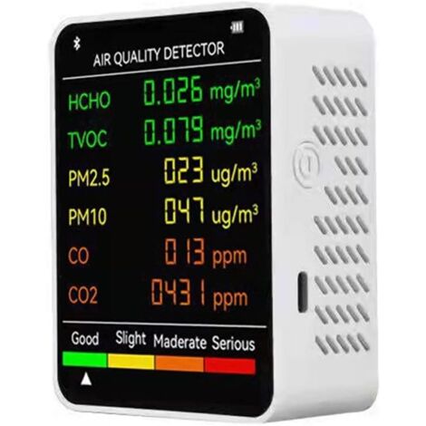 Moniteur qualité air 6 en 1, PM2.5 PM10 CO2 TVOC HCHO CO, écran LCD précis maison