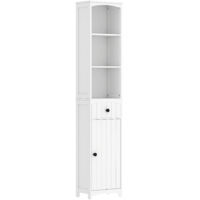Hibi Mono Tall White Bathroom Cabinet, 3 Shelves & 1 Drawer, Storage Organizer, 34x24x170.5cm, Space-Saving