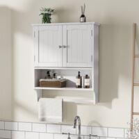 Hibi Mono White Wall-Mounted Bathroom Cabinet with Towel Rack, 2 Adjustable Shelves, Multi-Room Storage Solution