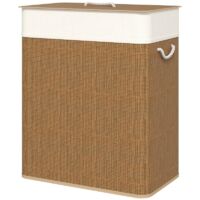 Hibi Mono Bamboo Laundry Basket with Lid, 100L, Rope Handles & Removable Bag, Bedroom or Bathroom Storage, Brown