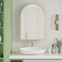 Hibi Mono Curved Mirror Bathroom Cabinet, Wall-Mounted, Metal Frame, Adjustable Shelves, Gold Finish