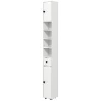 Hibi Mono Narrow Bathroom Cabinet with Drawer & 4 Open Compartments, 20x20x180cm, White Finish