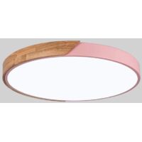 Modern dimmable LED recessed ceiling light in acrylic and wood for bedroom, living room, office, 40cm, pink
