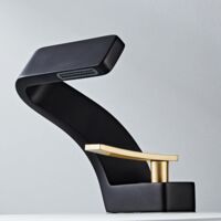 Matte black and gold washbasin tap, single-handle waterfall mixer tap for a modern and elegant bathroom