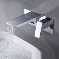 Black and silver wall-mounted washbasin tap, elegant waterfall mixer tap for modern bathroom