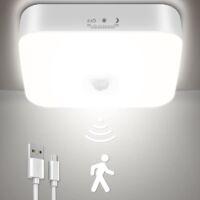 Wireless LED ceiling light with motion sensor, rechargeable, USB powered, for garage, bathroom, basement