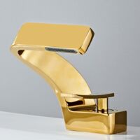 Gold basin tap, single-handle waterfall mixer tap for a modern and elegant bathroom