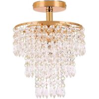 Gold LED ceiling light with crystals, modern and luxurious style, light fixture for bedroom, living room, kitchen, balcony
