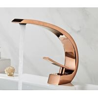 Rose gold copper bathroom faucet, 1-hole modern design hot/cold basin mixer tap