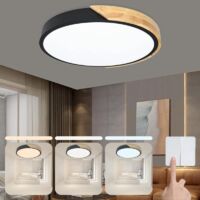 Modern dimmable LED recessed ceiling light in acrylic and wood for bedroom, living room, or office, 30cm, pink
