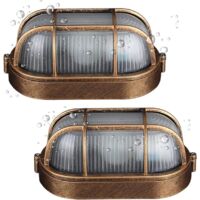Set of 2 oval outdoor wall lights, retro style, aluminum with frosted glass, E27 60W max, indoor/outdoor lighting for patio, garden and balcony