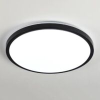Round, macaron-style black LED ceiling light, recessed, thin metal, dimmable, for bedroom, living room, hallway, laundry room